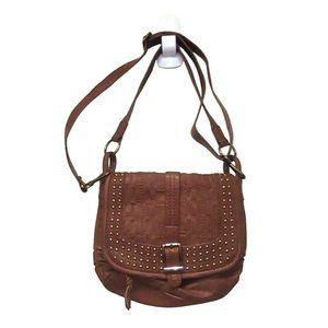 The Sak Saddle Bag Studded Woven Leather Crossbody Dual Strap Purse Bag